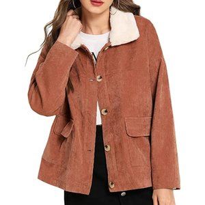 Rust Corduroy Sherpa Collar Button Down Coat